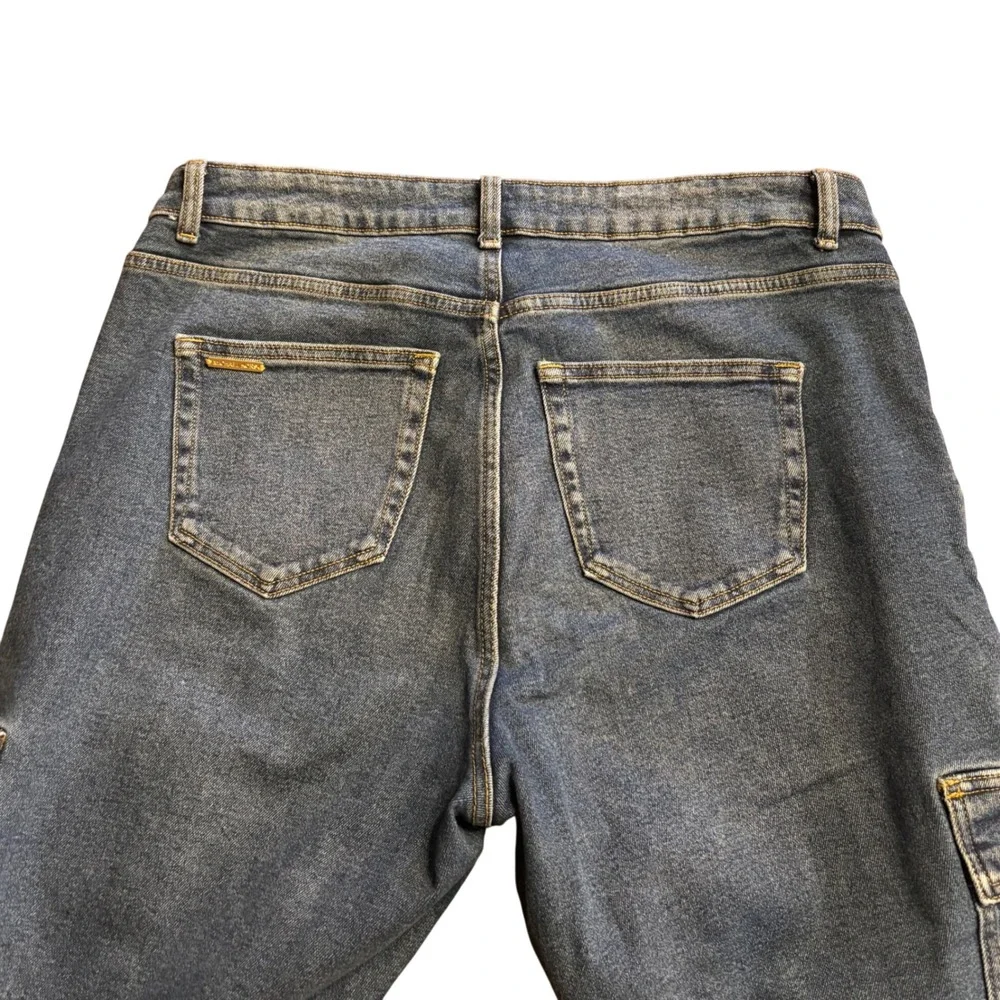 Michael Kors Wide Leg Cargo Jeans Women's 14 Blue Denim Utility Carpenter Pant‎